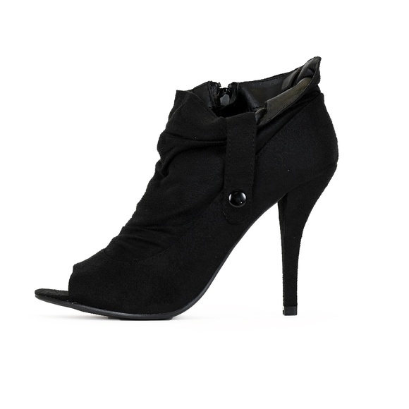 Shoes - Black Faux Suede Peep Toe High Heels Dream